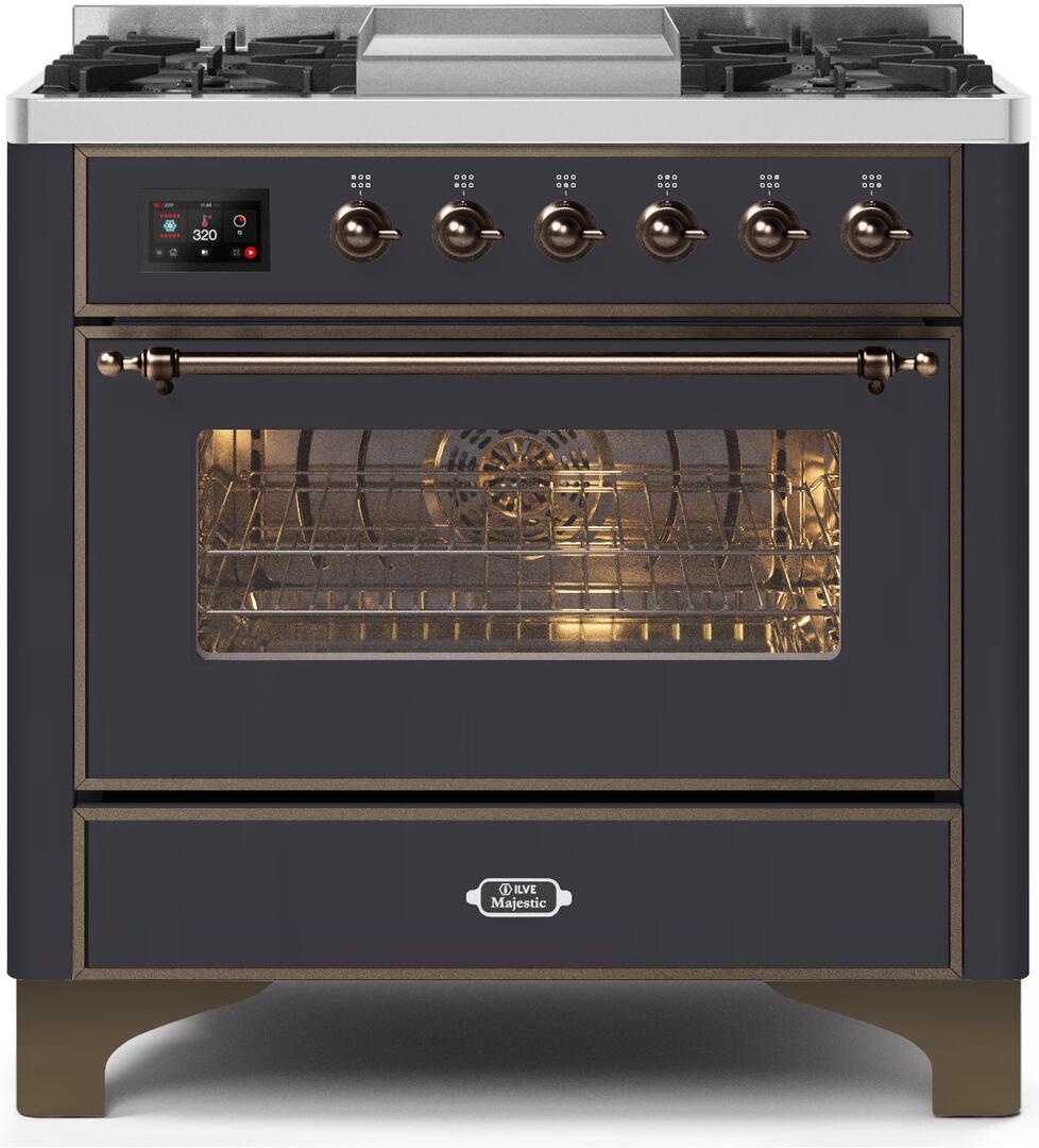 Majestic II 36 Inch Dual Fuel Liquid Propane Freestanding Range in Matte Graphite with Bronze Trim