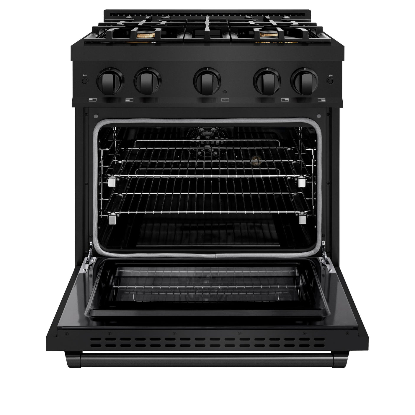 ZLINE 30 in. 4.2 cu. ft. Select Dual Fuel Range with Gas Cooktop and Electric Convection Oven in Black Stainless Steel with 4 Brass Burners (HDRB-BR-30)