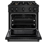 ZLINE 30 in. 4.2 cu. ft. Select Dual Fuel Range with Gas Cooktop and Electric Convection Oven in Black Stainless Steel with 4 Brass Burners (HDRB-BR-30)