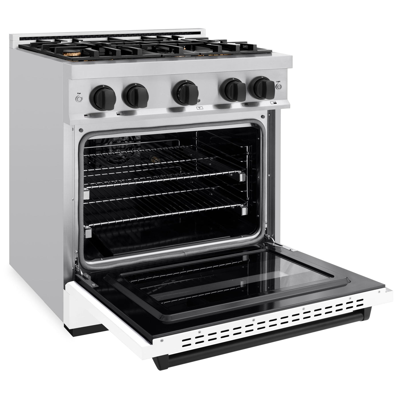 ZLINE Autograph Edition 30 in. 4.2 cu. ft. Classic Dual Fuel Range with 4 Burner Gas Cooktop and Electric Convection Oven in Stainless Steel with White Matte Door and Matte Black Accents (CDRZ-WM-30-MB)