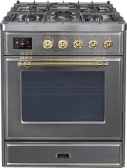 Majestic II 30 Inch Dual Fuel Natural Gas Freestanding Range in Stainless Steel with Brass Trim