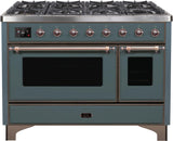 Majestic II 48 Inch Dual Fuel Natural Gas Freestanding Range in Blue Grey with Bronze Trim