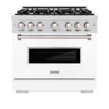 ZLINE 36 in. 5.2 cu. ft. Classic Dual Fuel Range with 6 Burner Gas Cooktop and Electric Convection Oven in Stainless Steel with White Matte Door (CDR-WM-36)