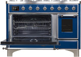 Majestic II 48 Inch Dual Fuel Natural Gas Freestanding Range in Blue with Chrome Trim