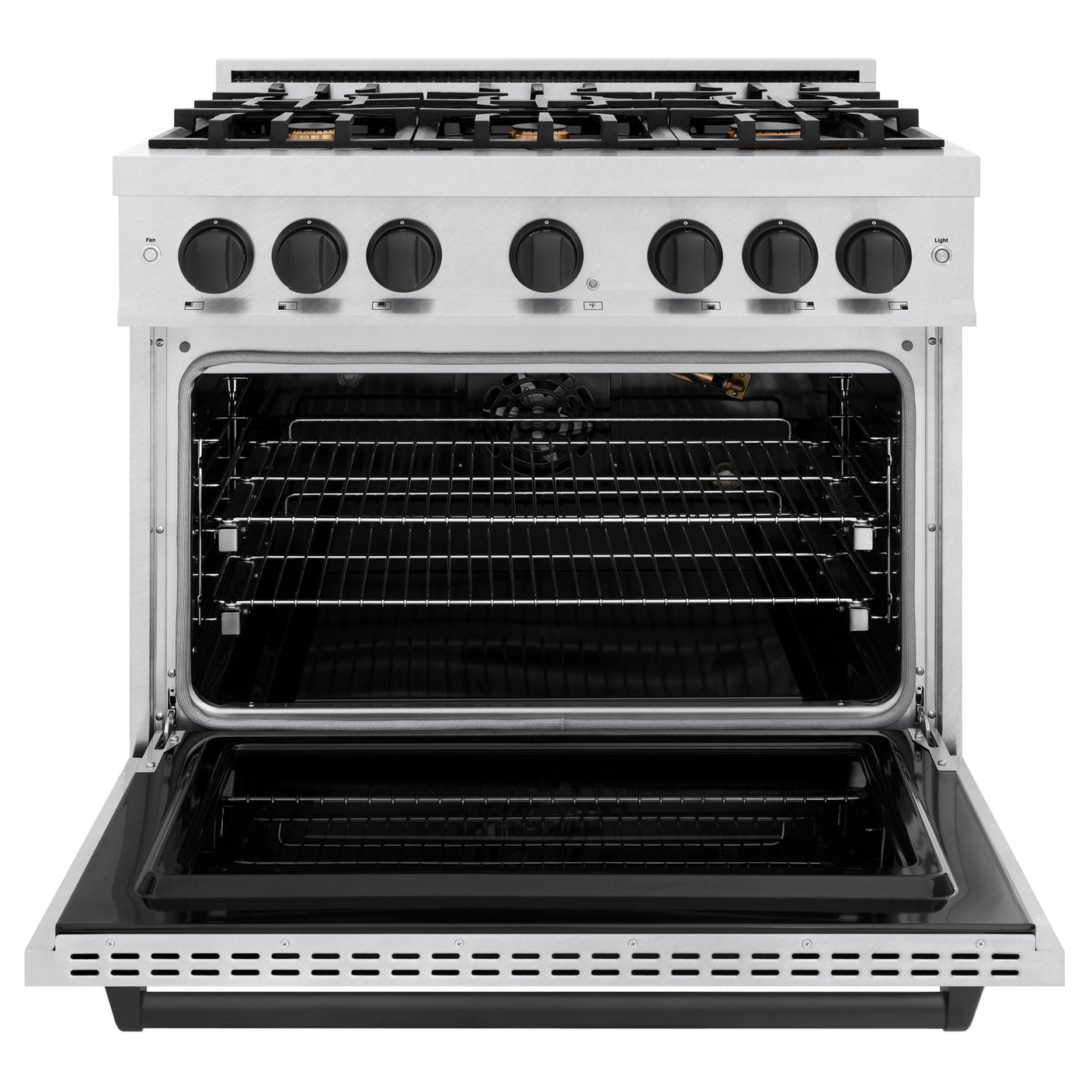 ZLINE Autograph Edition 36 in. 5.2 cu. ft. Classic Gas Range with 6 Burner Cooktop and Convection Gas Oven in DuraSnow' Stainless Steel and Matte Black Accents (CGRSZ-36-MB)