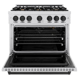 ZLINE Autograph Edition 36 in. 5.2 cu. ft. Classic Gas Range with 6 Burner Cooktop and Convection Gas Oven in DuraSnow' Stainless Steel and Matte Black Accents (CGRSZ-36-MB)