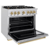 ZLINE Autograph Edition 36 in. 5.2 cu. ft. Classic Dual Fuel Range with 6 Burner Gas Cooktop and Electric Convection Oven in DuraSnow' Stainless Steel with Champagne Bronze Accents (CDRSZ-36-CB)