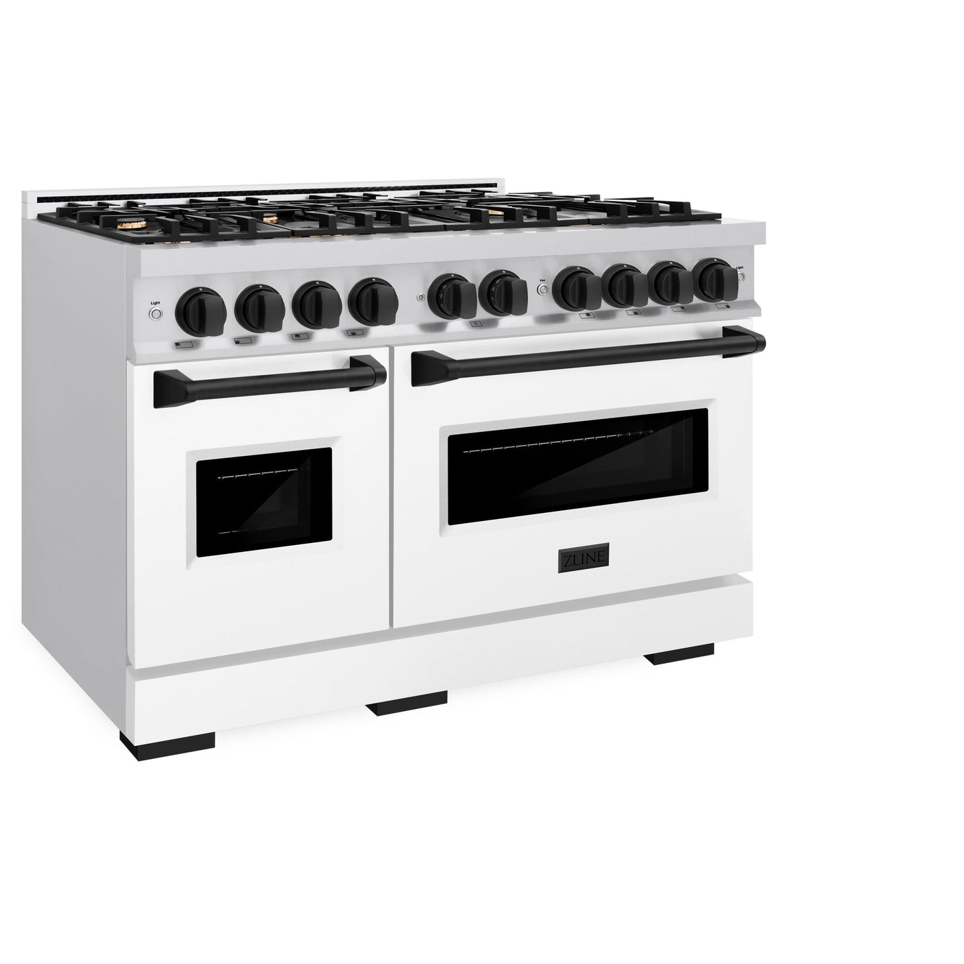 ZLINE Autograph Edition 48 in. 6.7 cu. ft. Classic Double Oven Dual Fuel Range with 8 Burner Gas Cooktop in Stainless Steel with White Matte Door and Matte Black Accents (CDRZ-WM-48-MB)