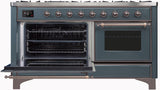 Majestic II 60 Inch Dual Fuel Liquid Propane Freestanding Range in Blue Grey with Bronze Trim