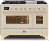 Majestic II 48 Inch Dual Fuel Natural Gas Freestanding Range in Antique White with Brass Trim