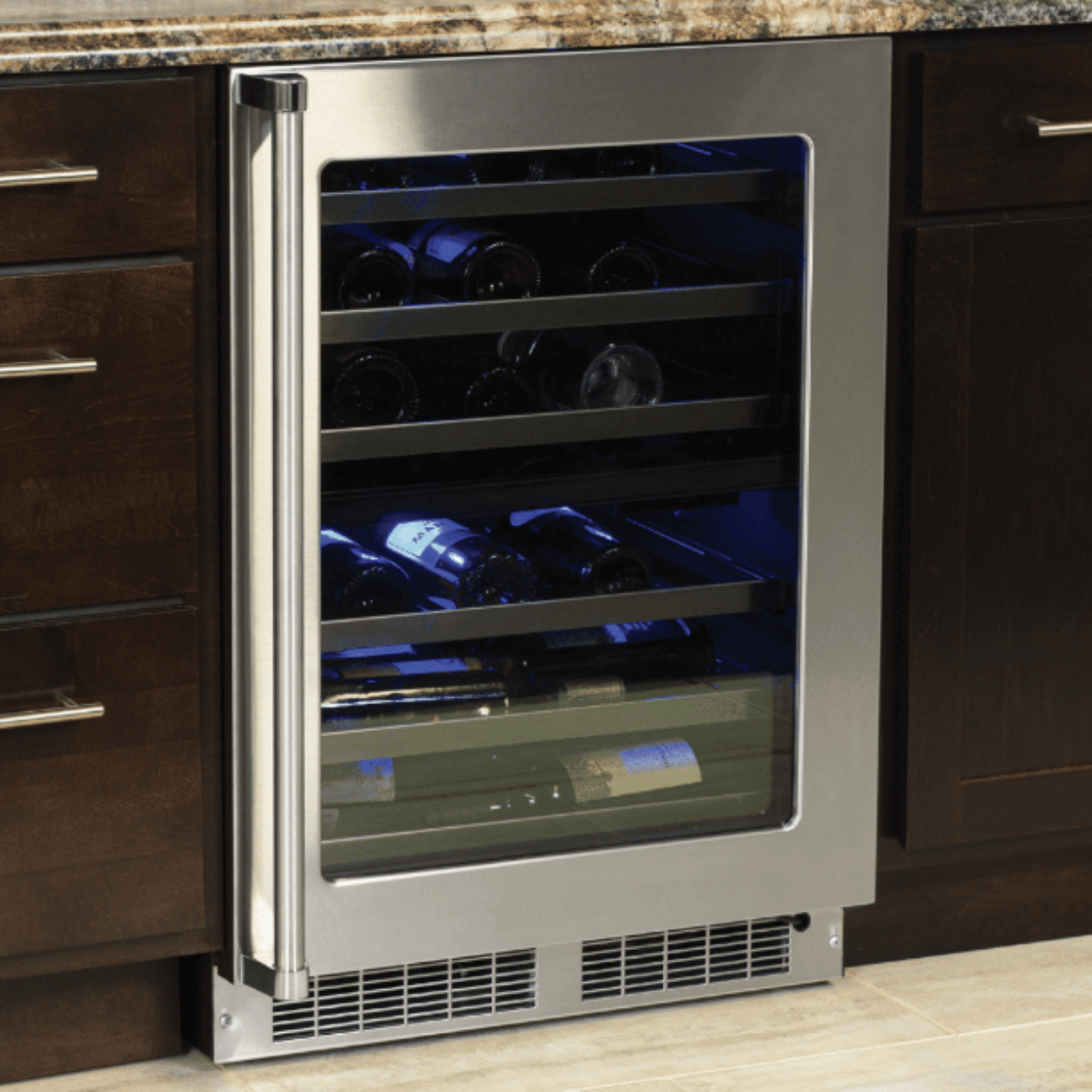 24-In Professional Built-In Dual Zone Wine Refrigerator with Door Style - Stainless Steel Frame Glass