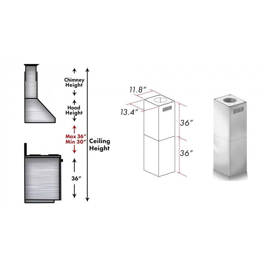 ZLINE 2-36 in. Chimney Extensions for 10 ft. to 12 ft. Ceilings (2PCEXT-9667/9697)