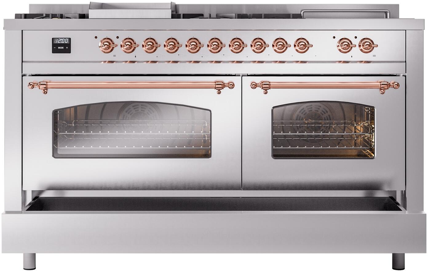 Nostalgie II 60 Inch Dual Fuel Liquid Propane Freestanding Range in Stainless Steel with Copper Trim