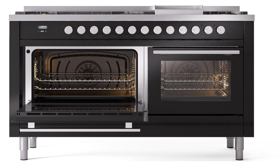 Professional Plus II 60 Inch Dual Fuel Natural Gas Freestanding Range in Glossy Black with Trim