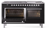 Professional Plus II 60 Inch Dual Fuel Natural Gas Freestanding Range in Glossy Black with Trim