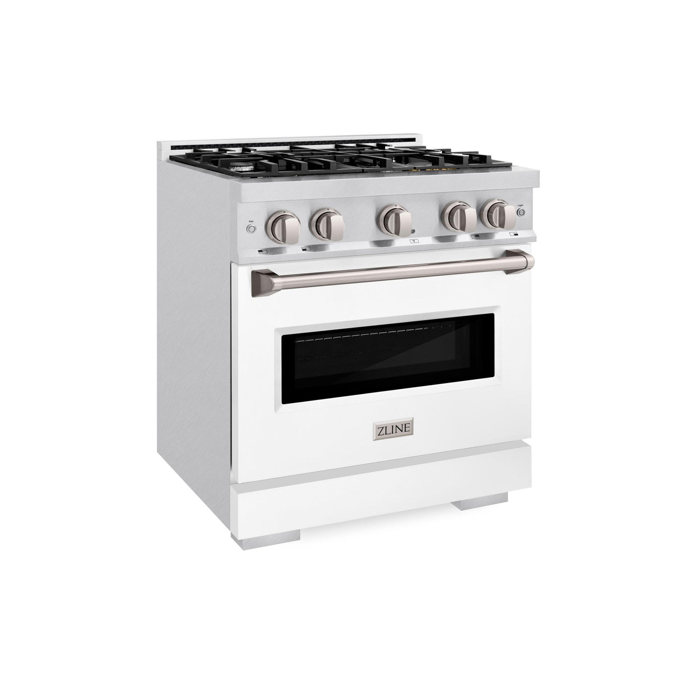 ZLINE 30 in. 4.2 cu. ft. Classic Gas Range with 4 Burner Cooktop and Convection Gas Oven in DuraSnow' Stainless Steel with White Matte Door (CGRS-WM-30)