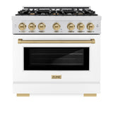 ZLINE Autograph Edition 36 in. 5.2 cu. ft. Select Gas Range with 6 Burner Cooktop and Convection Gas Oven in DuraSnow' Stainless Steel with White Matte Door and Champagne Bronze Accents (HGRSZ-WM-36-CB)