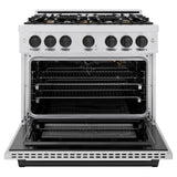 ZLINE Autograph Edition 36 in. 5.2 cu. ft. Select Gas Range with 6 Burner Cooktop and Convection Gas Oven in DuraSnow' Stainless Steel and Matte Black Accents (HGRSZ-36-MB)