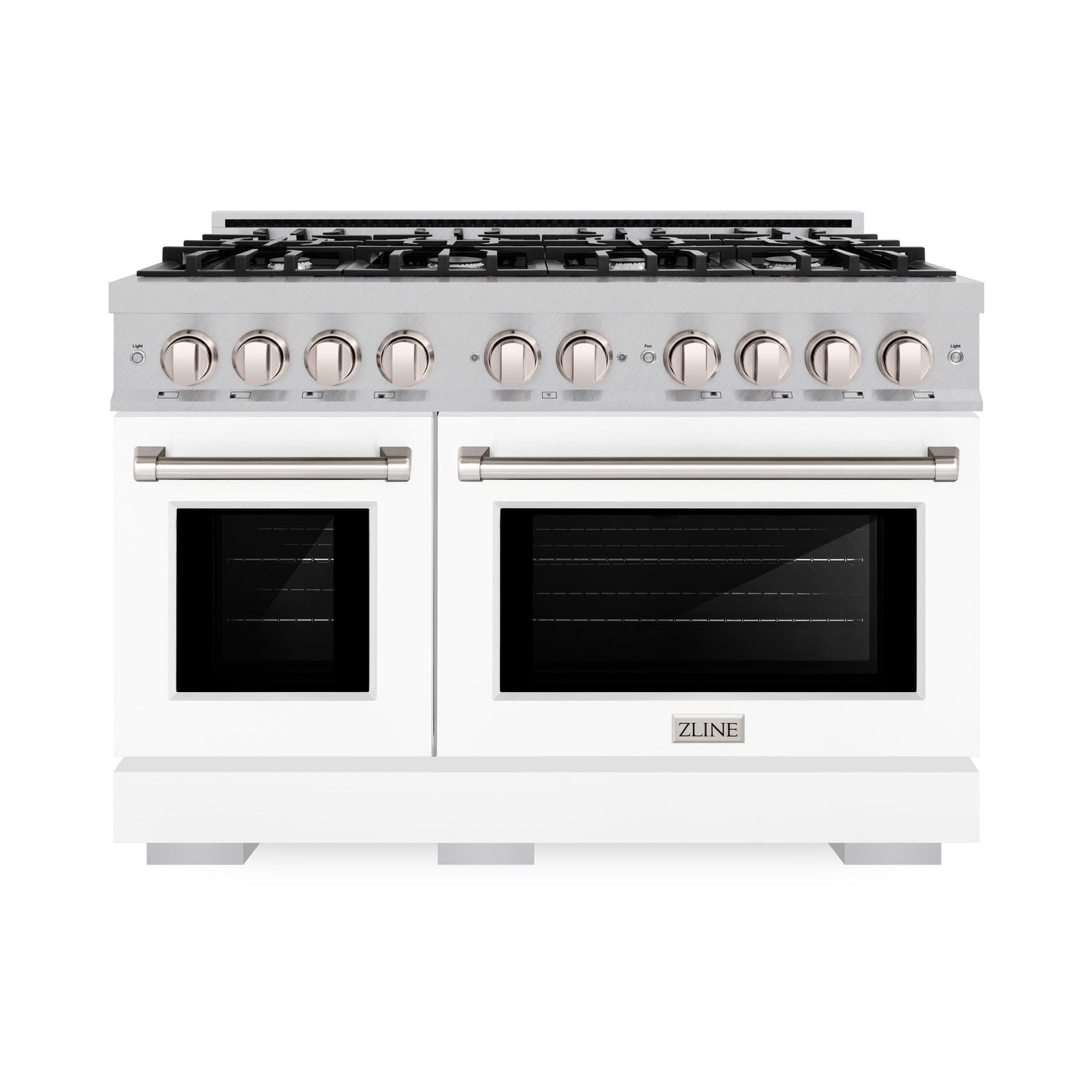 ZLINE 48 in. 6.7 cu. ft. Select Double Oven Dual Fuel Range with 8 Burner Gas Cooktop in DuraSnow' Stainless Steel with White Matte Doors (HDRS-WM-48)