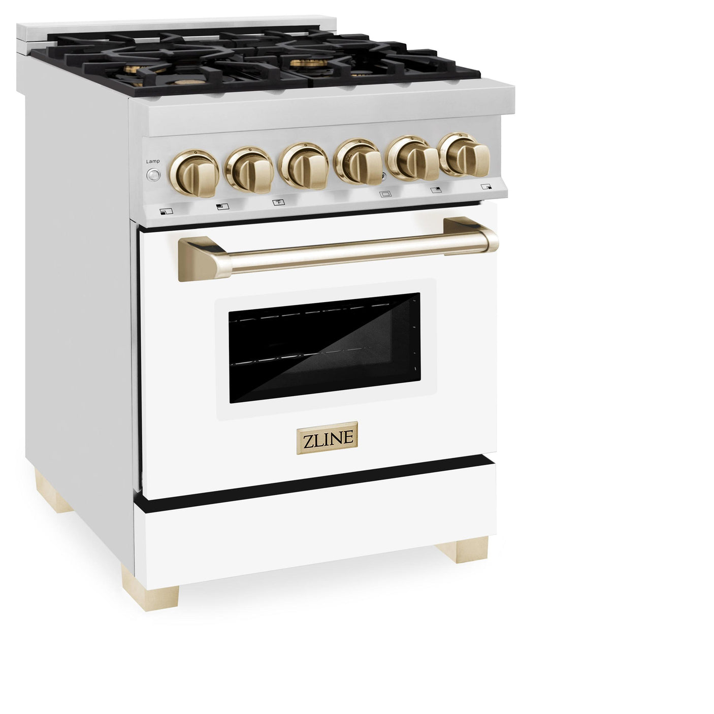 ZLINE Autograph Edition 24" 2.8 cu. ft. Dual Fuel Range with Gas Stove and Electric Oven in Stainless Steel with White Matte Door and Accents (RAZ-WM-24) [Color: Gold]