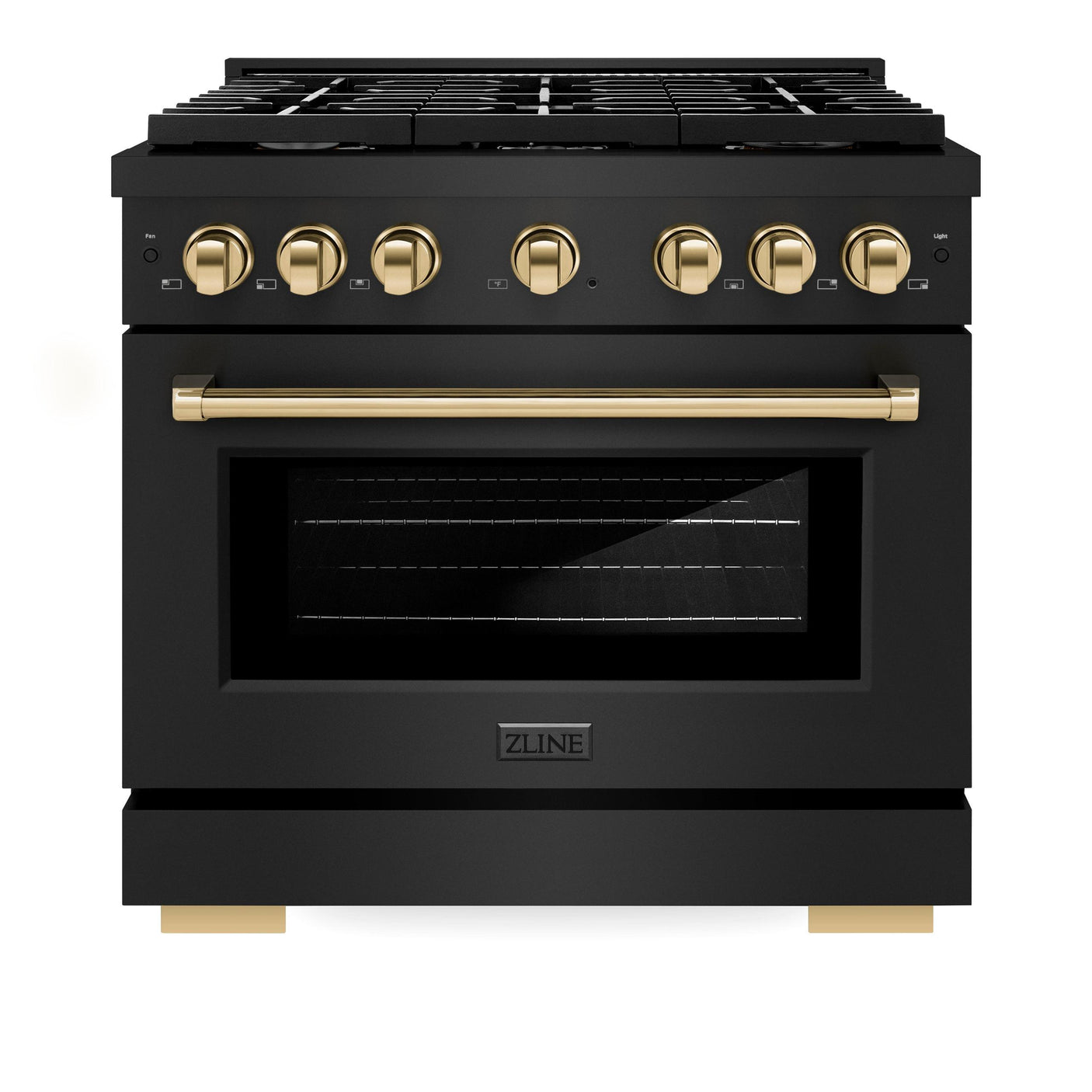 ZLINE Autograph Edition 36 in. 5.2 cu. ft. 6 Burner Gas Range with Convection Gas Oven in Black Stainless Steel and Polished Gold Accents (SGRBZ-36-G)