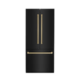 ZLINE 36" Autograph Edition 19.6 cu. ft. Built-in 3-DoorFrench Door Refrigerator with Internal Water and Ice Dispenser in Black Stainless Steel with Polished Gold Accents (RBIVZ-BS-36-G)