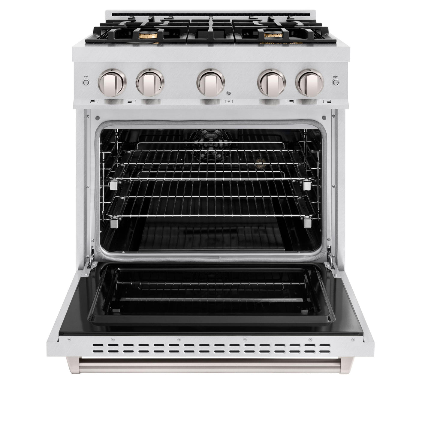 ZLINE 30 in. 4.2 cu. ft. Classic Dual Fuel Range with Gas Cooktop and Electric Convection Oven in DuraSnow' Stainless Steel with 4 Brass Burners (CDRS-BR-30)