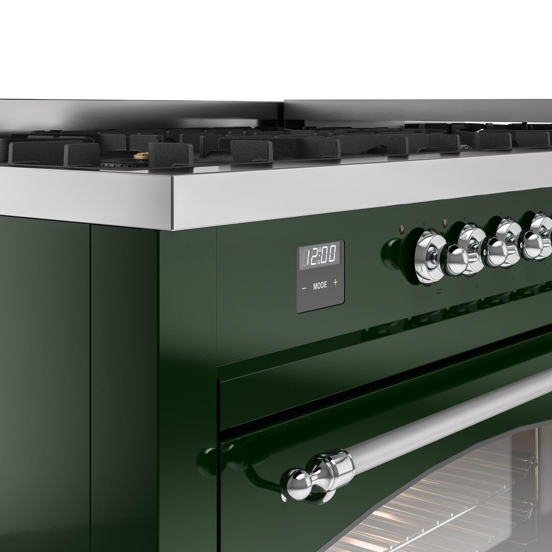 Nostalgie II 60 Inch Dual Fuel Natural Gas Freestanding Range in Emerald Green with Chrome Trim