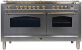 60" Nostalgie Series Freestanding Double Oven Dual Fuel Range with 8 Sealed Burners and Griddle in Stainless Steel