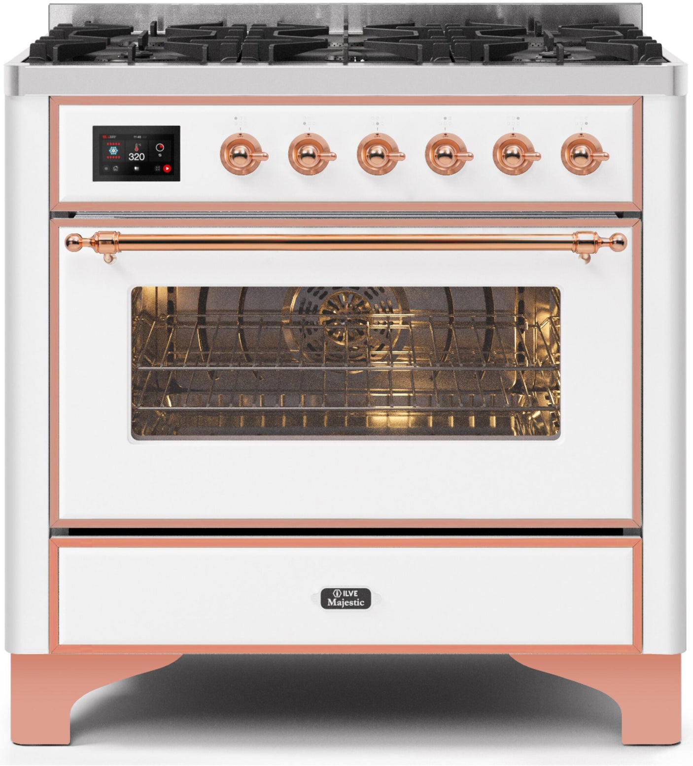 36" Majestic II Series Freestanding Dual Fuel Single Oven Range with 6 Sealed Burners, Triple Glass Cool Door, Convection Oven, TFT Oven Control Display and Child Lock in White