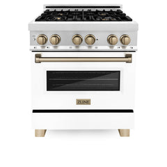 ZLINE Autograph Edition 30 in. 4.0 cu. ft. Dual Fuel Range with Gas Stove and Electric Oven in Stainless Steel with White Matte Door and Accents (RAZ-WM-30) [Color: Champagne Bronze]