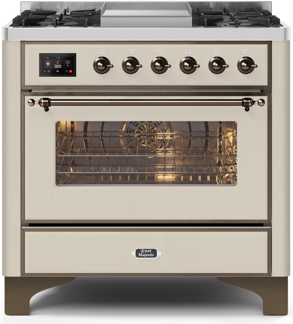 Majestic II 36 Inch Dual Fuel Liquid Propane Freestanding Range in Antique White with Bronze Trim