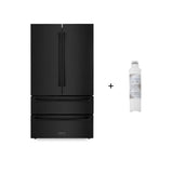 ZLINE 36" 21.6 cu. ft. 4-Door French Door Refrigerator with Water and Ice Dispenser and Water Filter in Fingerprint Resistant Black Stainless Steel (RFM-W-WF-36-BS)