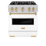 ZLINE Autograph Edition 30 in. 4.2 cu. ft. Classic Gas Range with 4 Burner Cooktop and Convection Gas Oven in DuraSnow' Stainless Steel with White Matte Door and Polished Gold Accents (CGRSZ-WM-30-G)