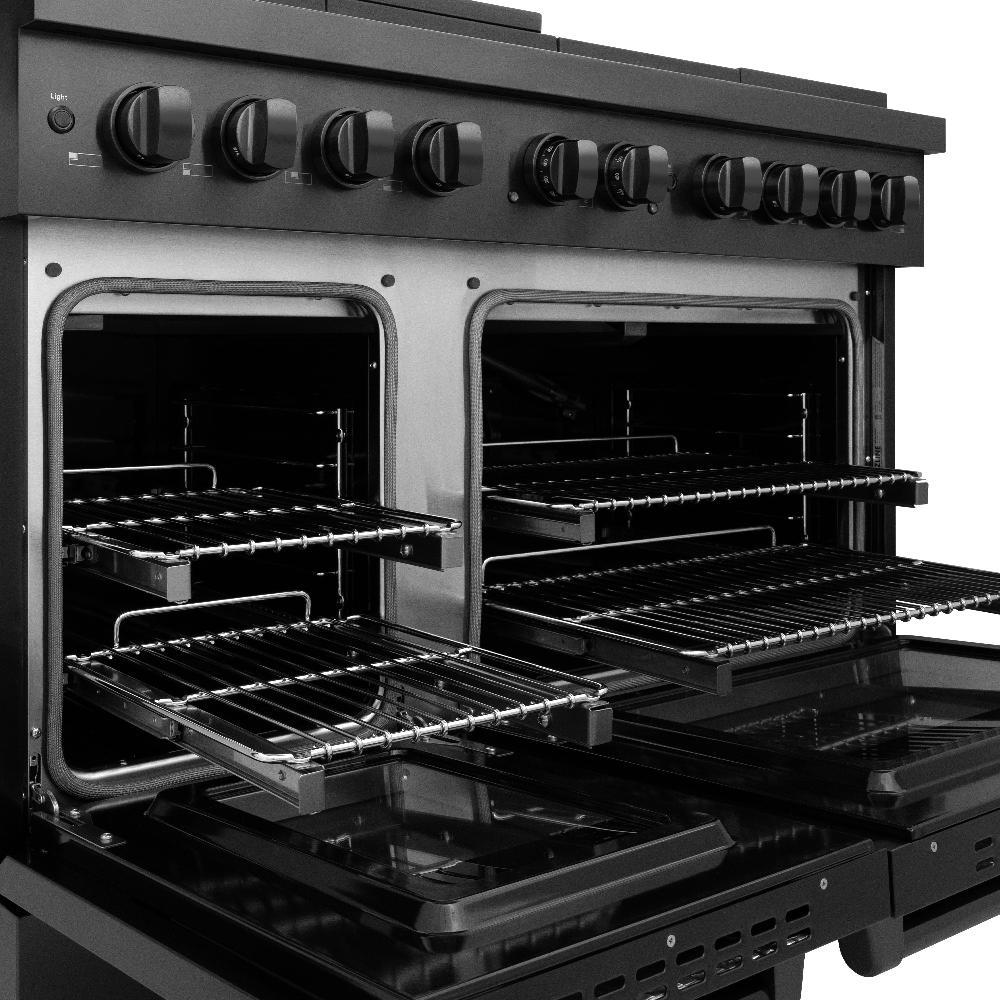 ZLINE 48 in. 6.7 cu. ft. Paramount Double Oven Dual Fuel Range with 8 Burner Gas Cooktop in Black Stainless Steel (SDRB-48)