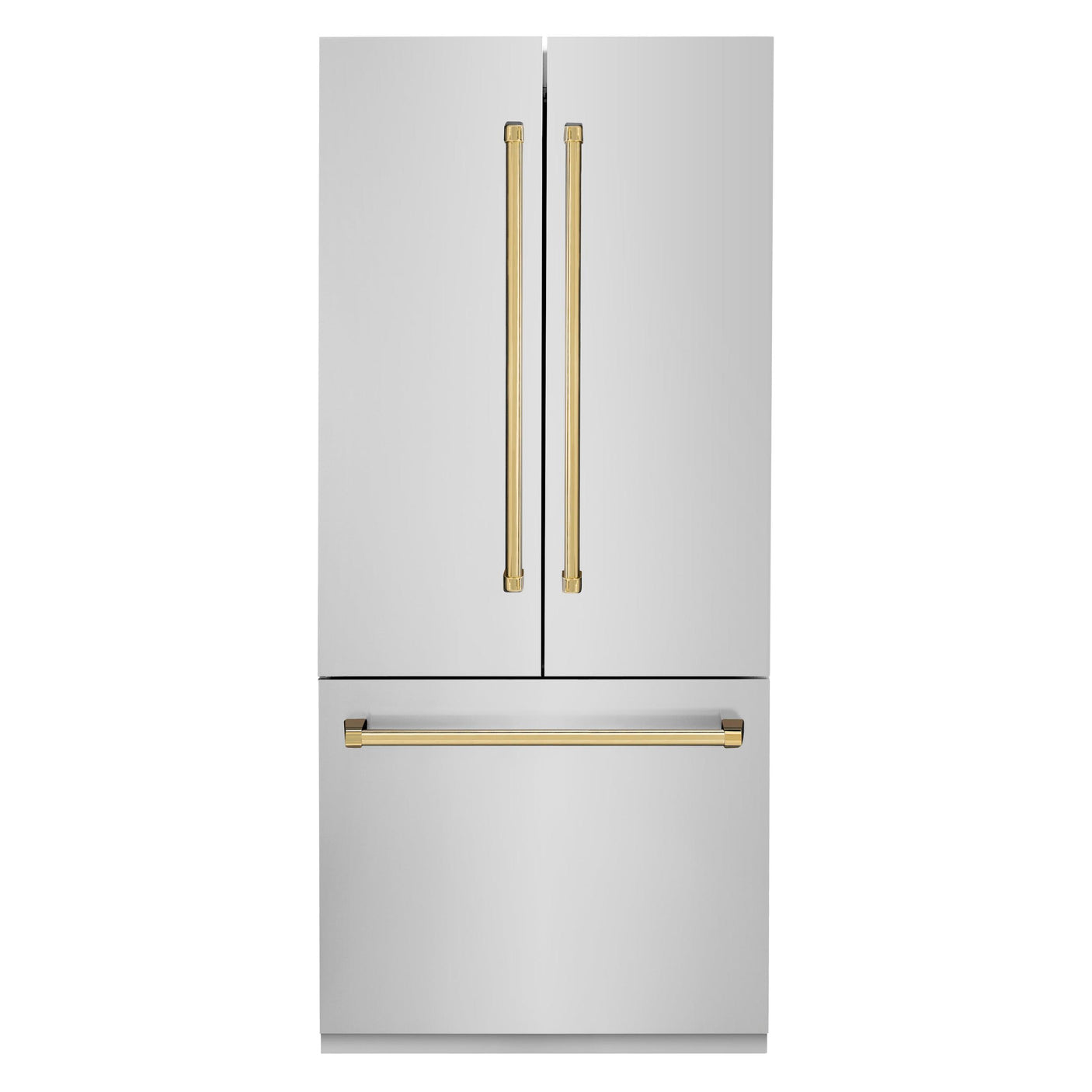 ZLINE 36? Autograph Edition 19.6 cu. ft. Built-in 2-Door Bottom Freezer Refrigerator with Internal Water and Ice Dispenser in Stainless Steel with Polished Gold Accents (RBIVZ-304-36-G)