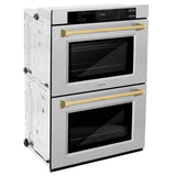 ZLINE 30 in. Autograph Edition Professional True Convection Double Wall Oven with Air Fry and Self Clean in DuraSnow' Stainless Steel with Champagne Bronze Handles (WADSZ-30-CB)