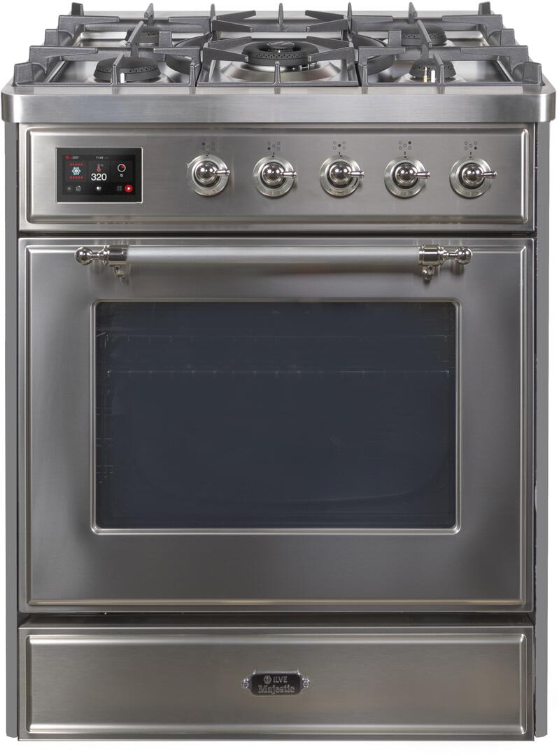 Majestic II 30 Inch Dual Fuel Natural Gas Freestanding Range in Stainless Steel with Chrome Trim