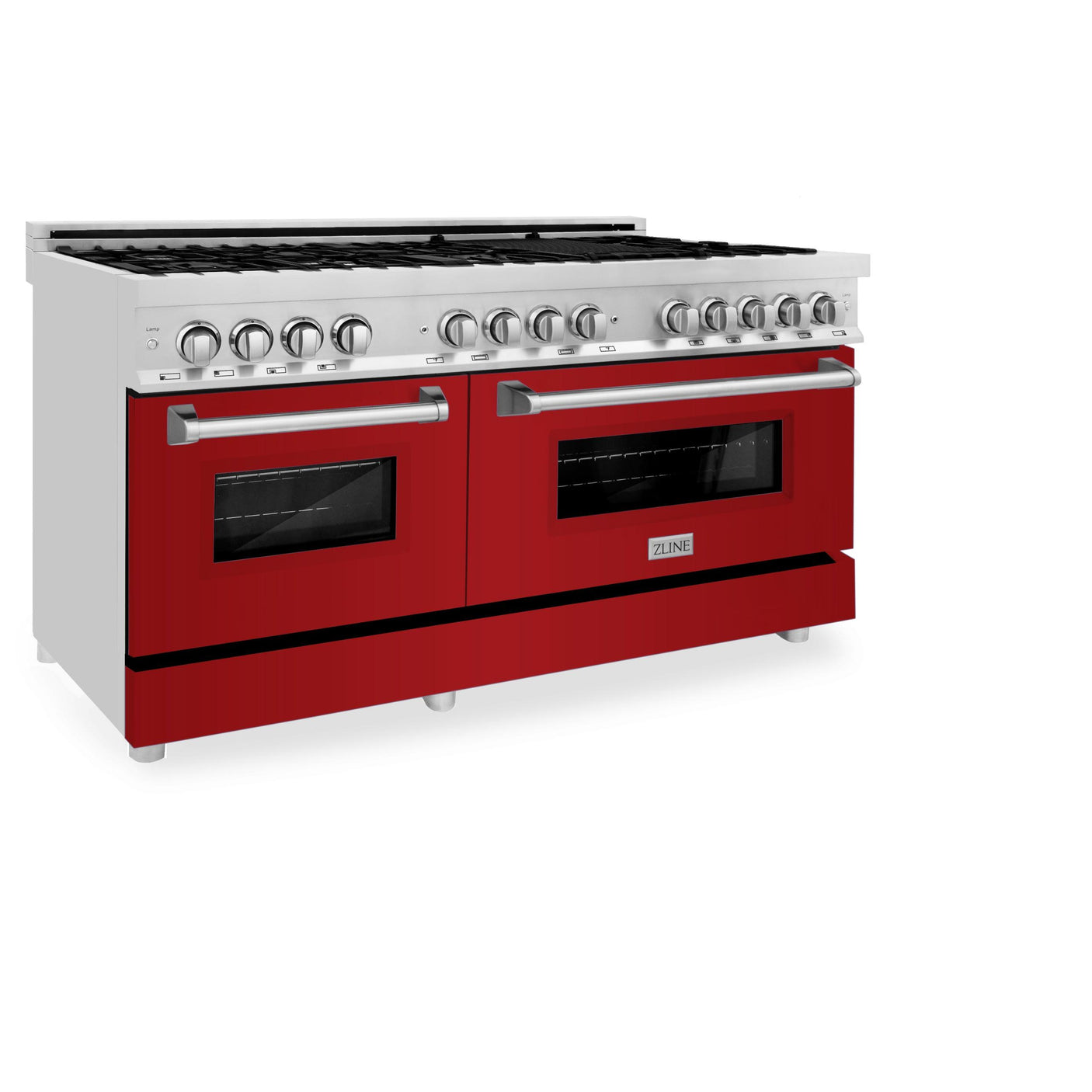 ZLINE 60 in. 7.4 cu. ft. Dual Fuel Range with Gas Stove and Electric Oven in Stainless Steel with Color Options (RA60) [Color: Red Gloss]