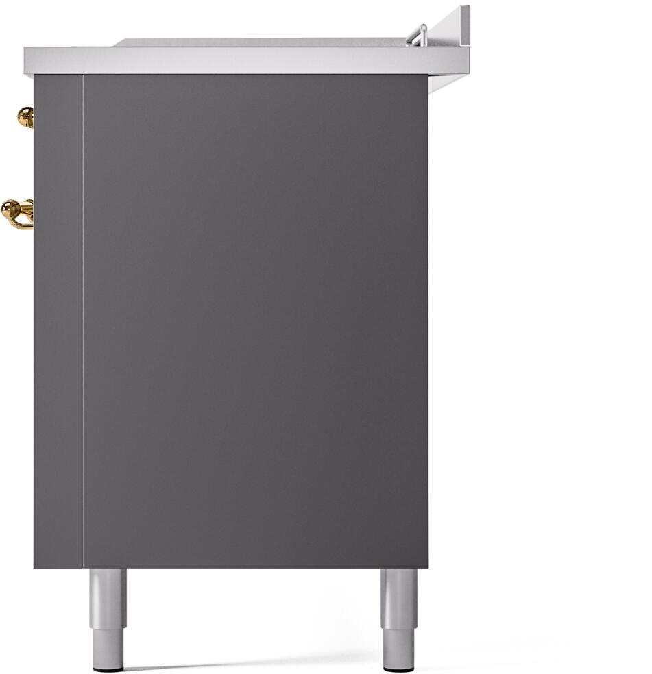 Nostalgie II 60 Inch Dual Fuel Natural Gas Freestanding Range in Matte Graphite with Brass Trim