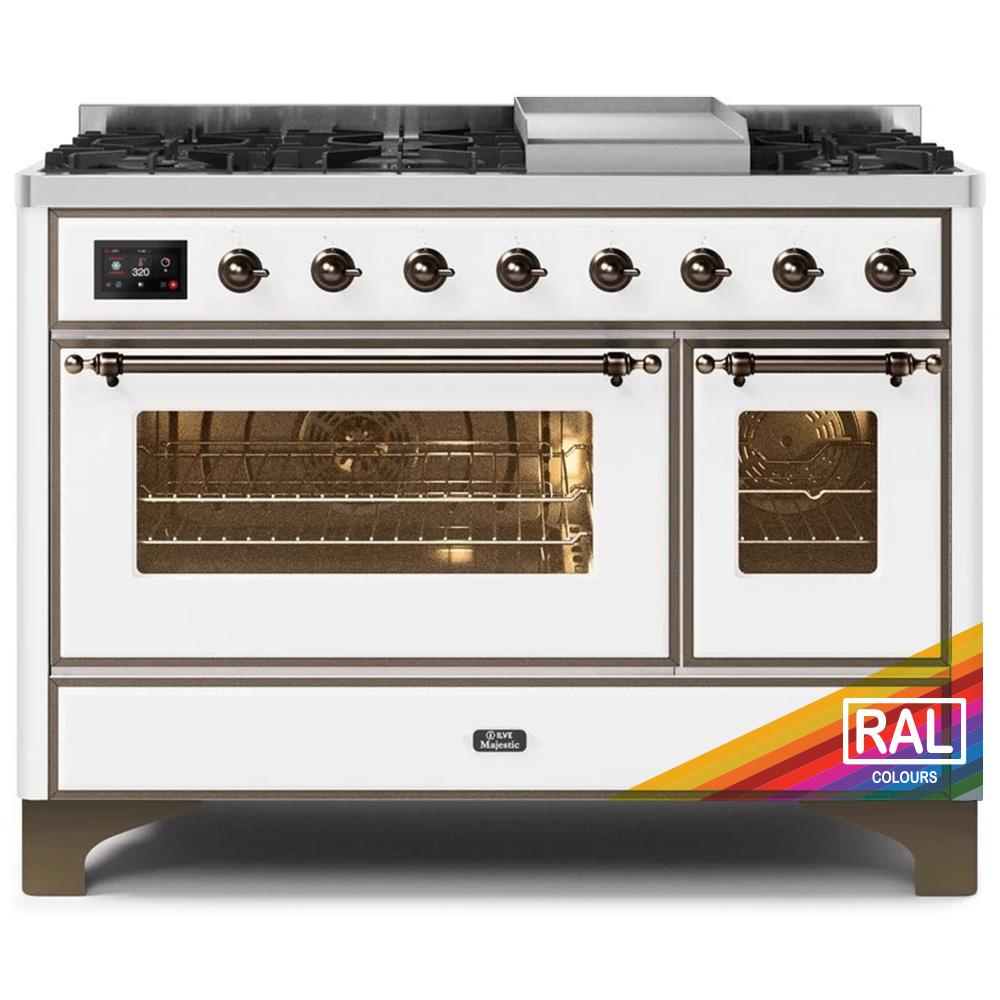 ILVE Majestic II 48 UM12FDNS3RAB Freestanding Dual Fuel Range with 8 Sealed Burners Yes Double Oven with Triple Glass Door in RAL Color with Bronze knobs