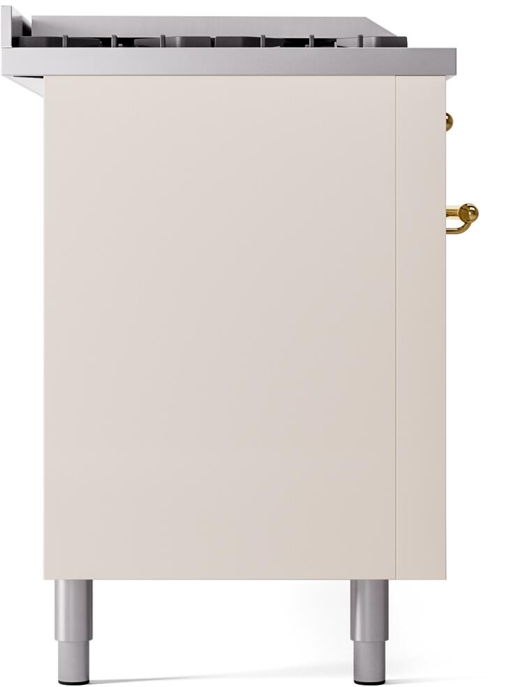 Nostalgie II 60 Inch Dual Fuel Liquid Propane Freestanding Range in Antique White with Brass Trim