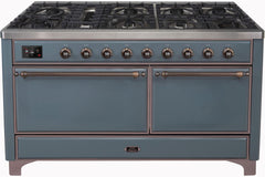 Majestic II 60 Inch Dual Fuel Natural Gas Freestanding Range in Blue Grey with Bronze Trim