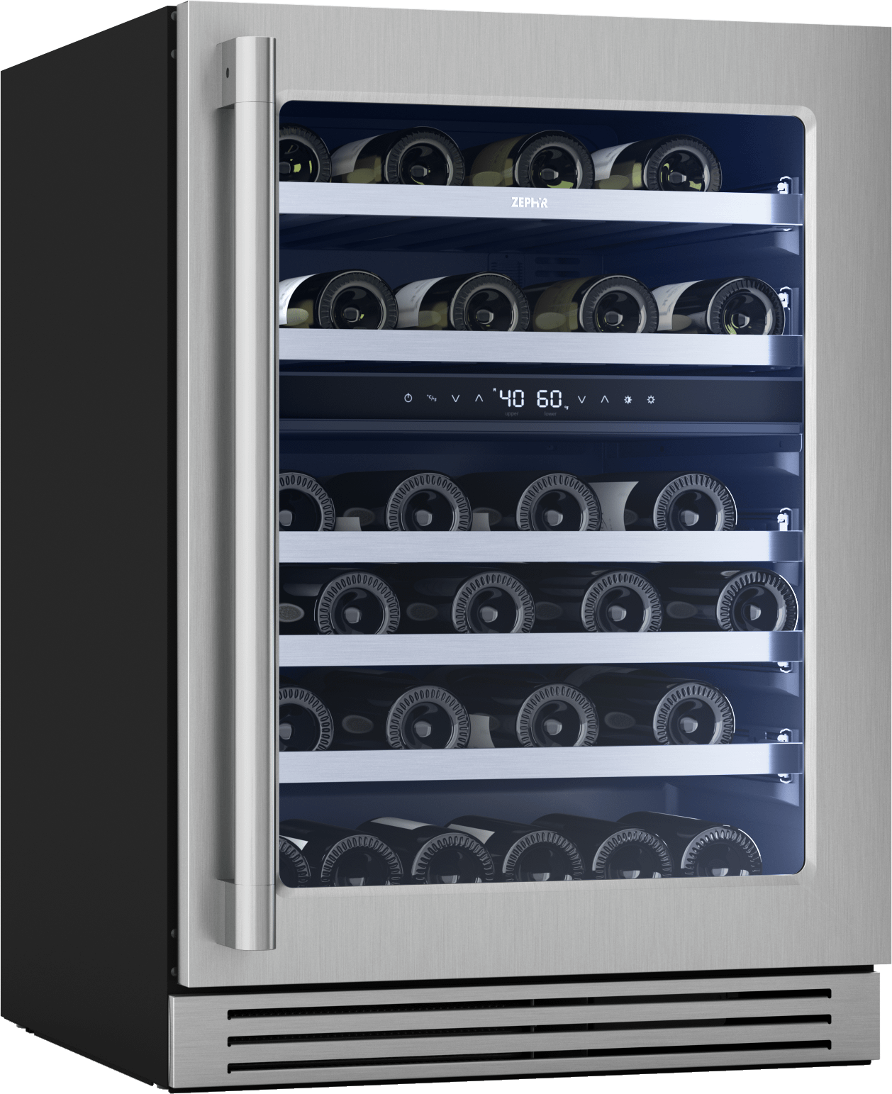 Presrv Pro Wine Cooler, 24in Under Cabinet, SS+Glass, Reverse Door, 2 Zone