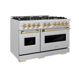 ZLINE Autograph Edition 48 in. 6.7 cu. ft. Classic Double Oven Gas Range with 8 Burner Cooktop in Stainless Steel and Champagne Bronze Accents (CGRZ-48-CB)