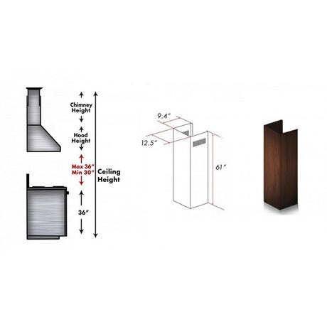 ZLINE 61 in. Wooden Chimney Extension for Ceilings up to 12.5 ft. (KBAR-E)