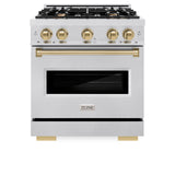 ZLINE Autograph Edition 30 in. 4.2 cu. ft. Classic Dual Fuel Range with 4 Burner Gas Cooktop and Electric Convection Oven in DuraSnow' Stainless Steel with Champagne Bronze Accents (CDRSZ-30-CB)