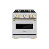 ZLINE Autograph Edition 30 in. 4.2 cu. ft. Classic Gas Range with 4 Burner Cooktop and Convection Gas Oven in DuraSnow' Stainless Steel and Polished Gold Accents (CGRSZ-30-G)