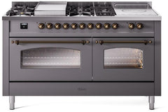 Nostalgie II 60 Inch Dual Fuel Natural Gas Freestanding Range in Matte Graphite with Bronze Trim