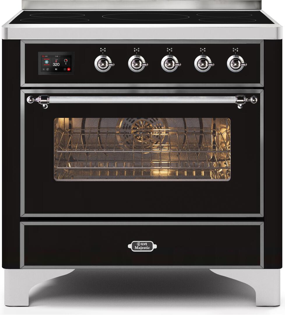 Majestic II 36 Inch Electric Freestanding Range in Glossy Black with Chrome Trim